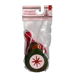 Crescent Enterprise MCM Ceramic Christmas Ornaments Set of 2 Red Green Starburst